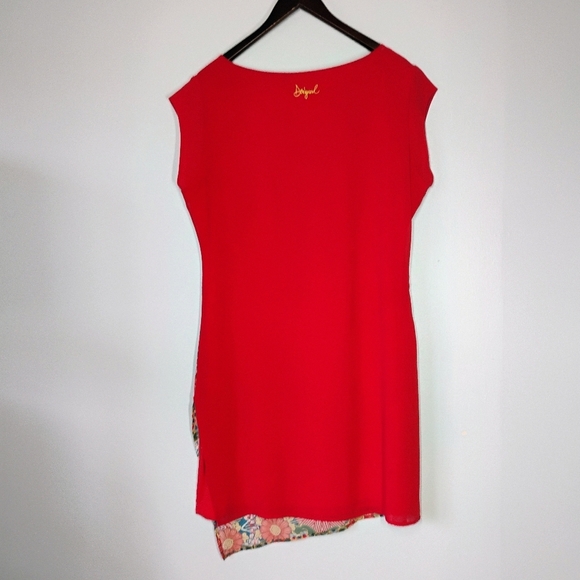 Desigual Tokyo Japan Shift Dress Womens 44 US XL Red Asymmetrical Art To Wear - Picture 5 of 12